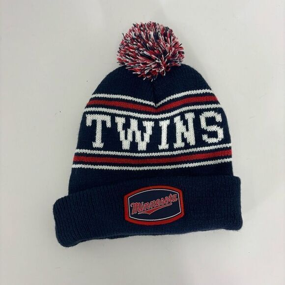 MLB Minnesota Twins Baseball Navy Blue and Red Pom Pom Winter Hat - Picture 1 of 2